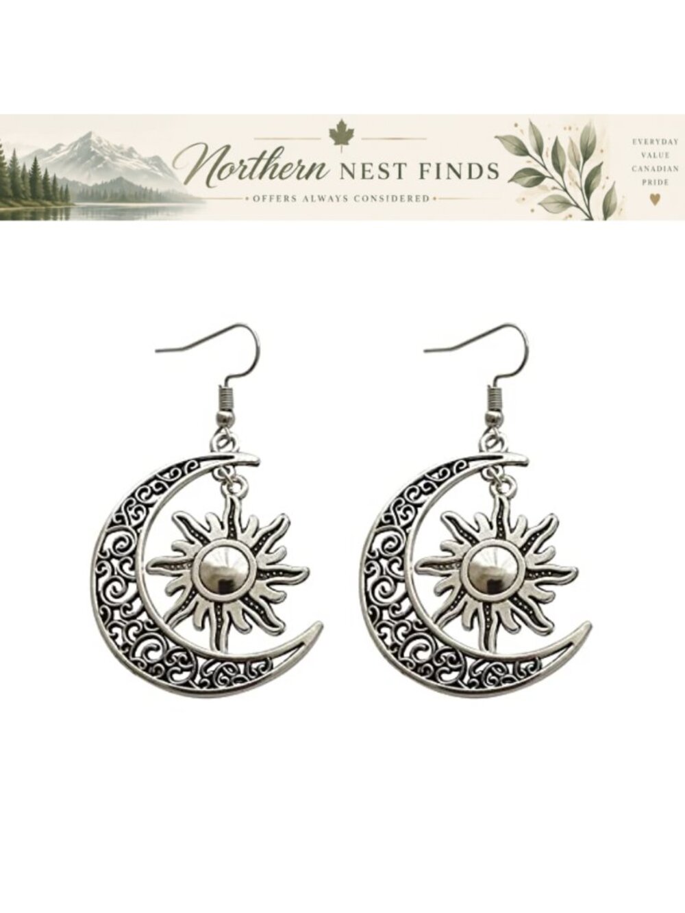 Crescent Moon Sun Dangle Earrings Boho Celestial Jewelry